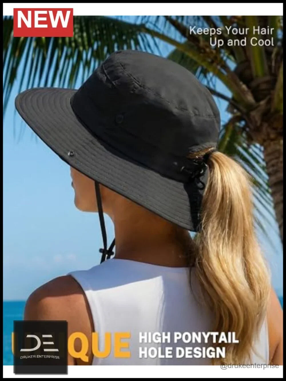 Sun Hat with Ponytail Hole Wide Brim Bucket Hat Foldable Summer Hiking Outdoor